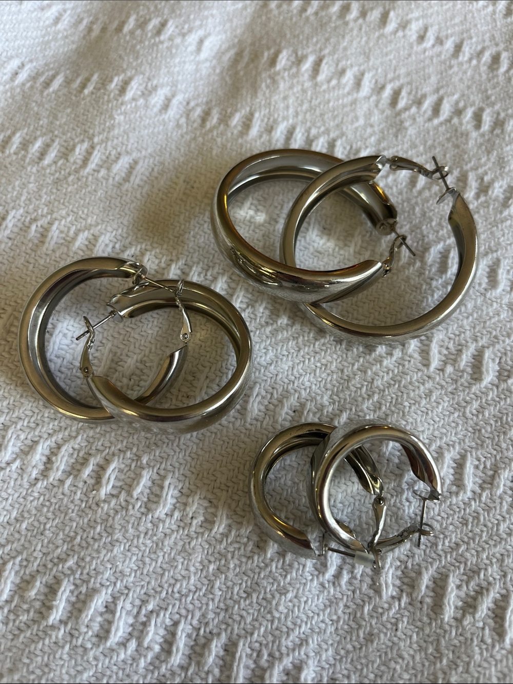 Silver-Tone Set of Three Hoop Earrings Set